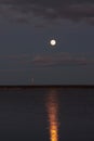 moon over sea at night, reflection of light from celestial body in water. moonlight path Royalty Free Stock Photo