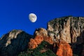 Moon over Sedona rocks at night Royalty Free Stock Photo