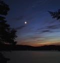 Moon over Squam Lake, New Hampshire Royalty Free Stock Photo