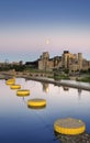 Moon over St Anthony Falls Lock & Dam Royalty Free Stock Photo