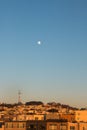 The moon over the Sunset District in San Francisco, California Royalty Free Stock Photo