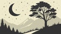 Moon over tree landscape illustration, vector design Generative AI Royalty Free Stock Photo