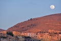 Moon over Wadi Musa, Jordan Royalty Free Stock Photo