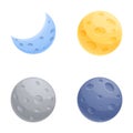 Moon phase icons set cartoon . Different phase of moon Royalty Free Stock Photo