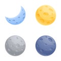 Moon phase icons set cartoon vector. Different phase of moon Royalty Free Stock Photo