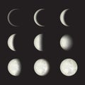 Moon phases on a black background. Vector Illustration, EPS 10.