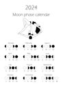 Moon phases calendar 2024 with couple doing yoga.