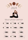 Moon phases calendar 2024 with a girl doing yoga.