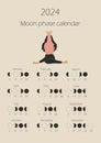 Moon phases calendar 2024 with a girl doing yoga.