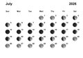Moon Phases Calendar, July 2026 Royalty Free Stock Photo
