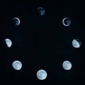 Moon phases collage Royalty Free Stock Photo