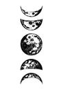 Moon phases drawings in vector, drawn illustration Royalty Free Stock Photo