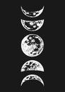 Moon phases drawings in vector, drawn illustration Royalty Free Stock Photo