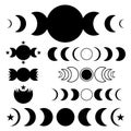 Moon phases flat icons set illustrations isolated on background.