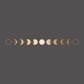 Moon phases icon, border, vector illustration in boho style. Golden on dark background Royalty Free Stock Photo