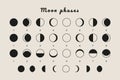 Moon phases icons. Abstract boho minimal lunar symbols, mystic astrology signs. Vector illustration