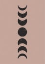 Moon phases mid century poster. Boho lunar minimalist wall decor, magic contemporary print. Vector illustration