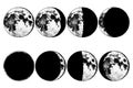 Moon phases planets in solar system. astrology or astronomical galaxy space. orbit or circle. engraved hand drawn in old