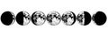 Moon phases planets in solar system. Astrology or astronomical galaxy space. Orbit or circle. Engraved hand drawn in old Royalty Free Stock Photo