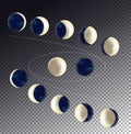 Moon phases realistic icon set on transparent background