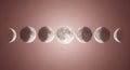 Moon Phases Sequence Crescent, Half, and Full Moon on a Pink Background Royalty Free Stock Photo