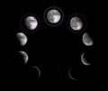 Moon Phases. Ten steps from full moon to new moon. High resolution and super detailed lunar phases.