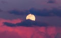 Moon in the pink clouds at sunset Royalty Free Stock Photo