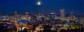 Moon Portland Oregon City Skyline Blue Hour Royalty Free Stock Photo