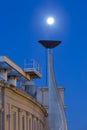 Moon posing as a Olympic flame at Barcelona stadium Royalty Free Stock Photo