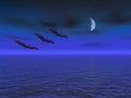 Moon with Pterodactyl Flight Over Sea