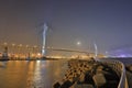 moon raise view at Stonecutters Bridge, Hong Kong. Royalty Free Stock Photo