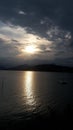 Moon reflection on lake water surface