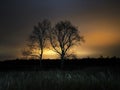 Moon rise night sky stars and clouds observing autumn landscape Royalty Free Stock Photo