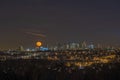 Moon Rise Over La Defense Business District in Paris at Night