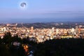 Moon rising above Portland, Oregon Royalty Free Stock Photo