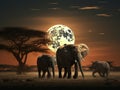 Moon rising over African Wildlife Elephant Royalty Free Stock Photo