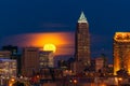 Moon rising over Cleveland Royalty Free Stock Photo