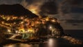 moon rising over the hills above Manarola Royalty Free Stock Photo