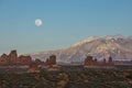 Moon rising over La Sal Mountain Moab Utah