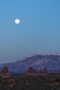 Moon rising over La Sal Mountain Moab Utah