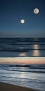 Moon rising over the sea. Seascape. Long exposure