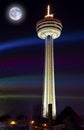 Moon rising by Skylon Tower, Niagara Falls Canada Royalty Free Stock Photo