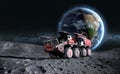 Moon rover on the moon. space expedition. moon surface. 3d rendering