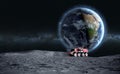 Moon rover on the moon. space expedition. moon surface. 3d rendering