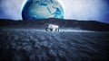 Moon rover on the moon. space expedition. Earth background. 3d rendering. Royalty Free Stock Photo
