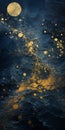 Moon\'s Golden Bubbles: Interactive Artwork With Dark And Blue Fluid Brushstrokes