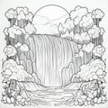 Moon Scene With Cascading Waterfall Coloring Page