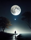 Moon Sea Magic: A Serene Nighttime Strollartistic painting