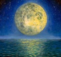 Moon and sea of night seascape painting
