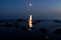 Moon set Night sky over baltic sea observing Royalty Free Stock Photo